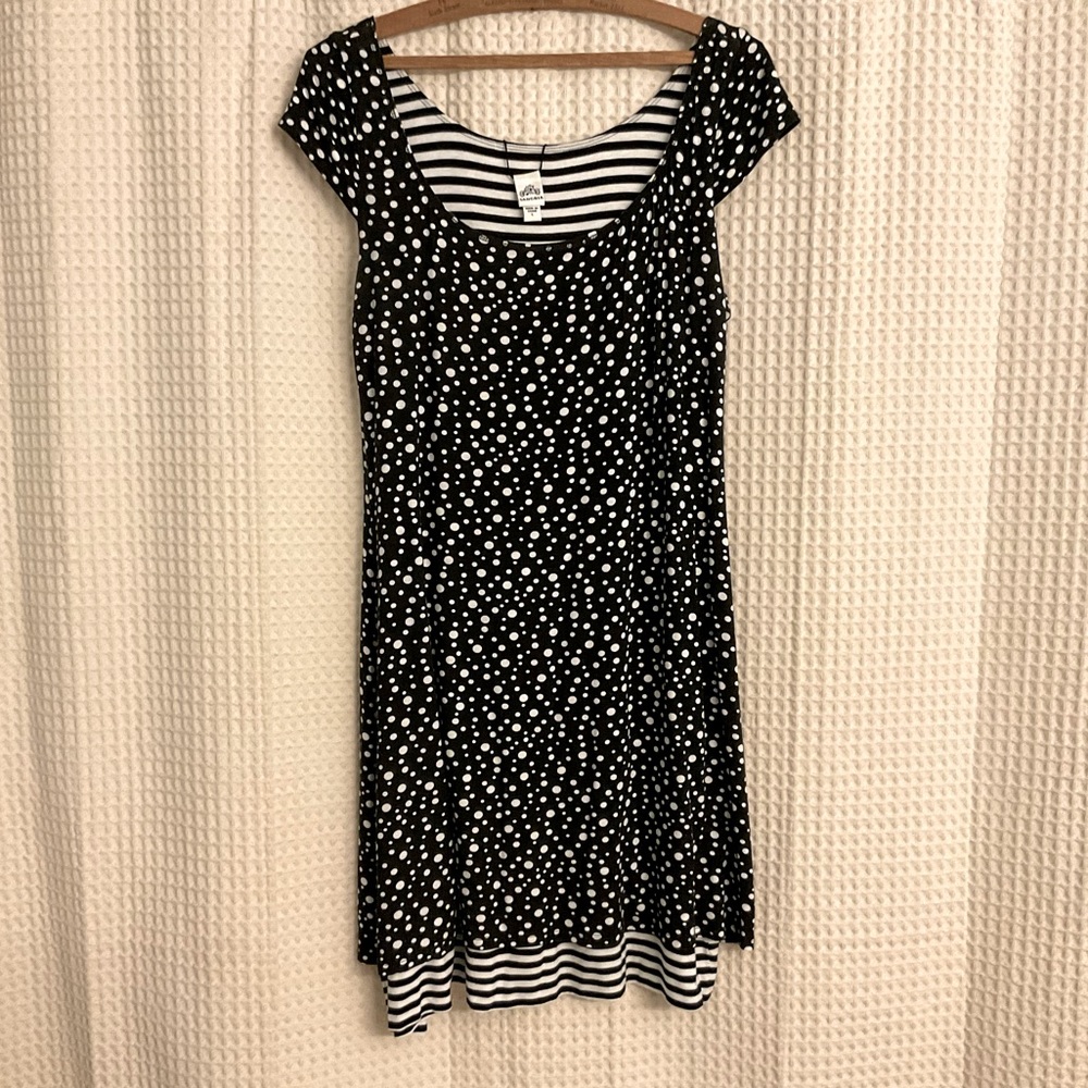 Reversible! Casual stretchy DRESS dots/stripes L